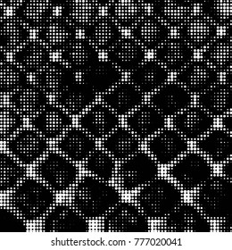 Abstract grunge grid polka dot halftone background pattern. Spotted black and white vector line illustration
