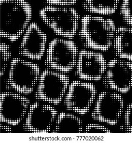 Abstract grunge grid polka dot halftone background pattern. Spotted black and white vector line illustration
