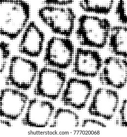 Abstract grunge grid polka dot halftone background pattern. Spotted black and white vector line illustration
