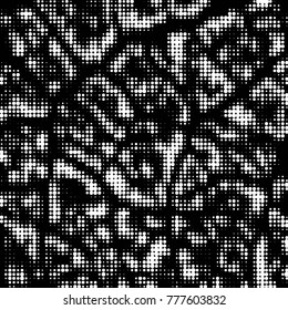 Abstract grunge grid polka dot halftone background pattern. Spotted black and white vector line illustration
