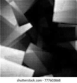 Abstract grunge grid polka dot halftone background pattern. Spotted black and white vector line illustration
