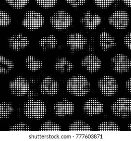 Abstract grunge grid polka dot halftone background pattern. Spotted black and white vector line illustration
