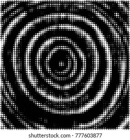 Abstract grunge grid polka dot halftone background pattern. Spotted black and white vector line illustration
