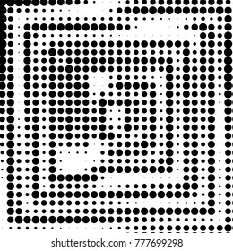 Abstract grunge grid polka dot halftone background pattern. Spotted black and white vector line illustration
