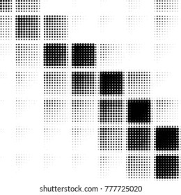 Abstract grunge grid polka dot halftone background pattern. Spotted black and white vector line illustration
