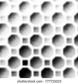 Abstract grunge grid polka dot halftone background pattern. Spotted black and white vector line illustration
