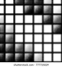 Abstract grunge grid polka dot halftone background pattern. Spotted black and white vector line illustration
