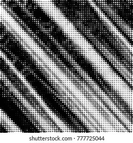 Abstract grunge grid polka dot halftone background pattern. Spotted black and white vector line illustration

