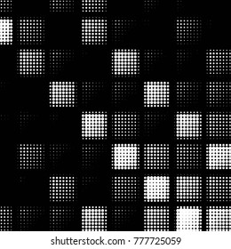 Abstract grunge grid polka dot halftone background pattern. Spotted black and white vector line illustration
