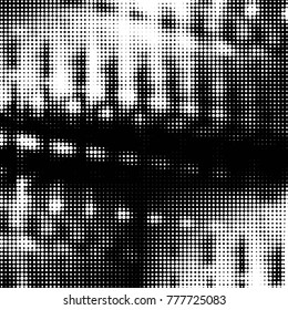 Abstract grunge grid polka dot halftone background pattern. Spotted black and white vector line illustration

