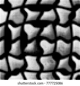 Abstract grunge grid polka dot halftone background pattern. Spotted black and white vector line illustration
