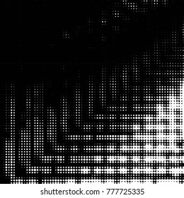 Abstract grunge grid polka dot halftone background pattern. Spotted black and white vector line illustration
