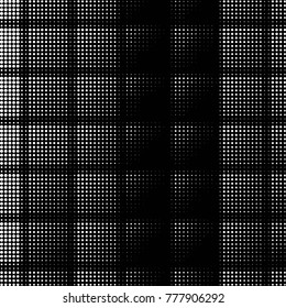 Abstract grunge grid polka dot halftone background pattern. Spotted black and white vector line illustration
