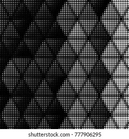 Abstract grunge grid polka dot halftone background pattern. Spotted black and white vector line illustration
