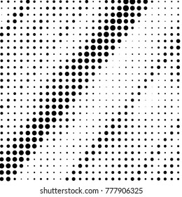 Abstract grunge grid polka dot halftone background pattern. Spotted black and white vector line illustration
