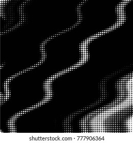Abstract grunge grid polka dot halftone background pattern. Spotted black and white vector line illustration
