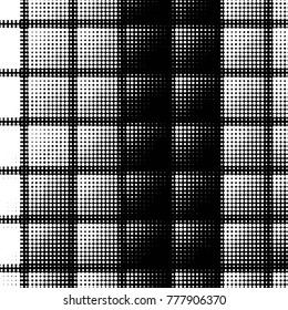 Abstract grunge grid polka dot halftone background pattern. Spotted black and white vector line illustration
