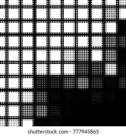 Abstract grunge grid polka dot halftone background pattern. Spotted black and white vector line illustration
