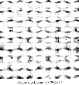 Abstract grunge grid polka dot halftone background pattern. Spotted black and white vector line illustration
