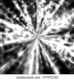Abstract grunge grid polka dot halftone background pattern. Spotted black and white vector line illustration
