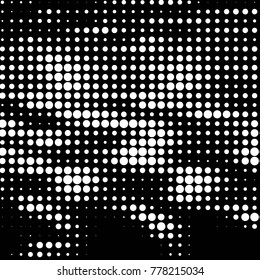 Abstract grunge grid polka dot halftone background pattern. Spotted black and white vector line illustration
