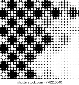 Abstract grunge grid polka dot halftone background pattern. Spotted black and white vector line illustration
