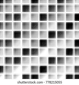 Abstract grunge grid polka dot halftone background pattern. Spotted black and white vector line illustration
