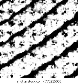 Abstract grunge grid polka dot halftone background pattern. Spotted black and white vector line illustration
