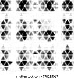 Abstract grunge grid polka dot halftone background pattern. Spotted black and white vector line illustration
