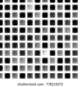 Abstract grunge grid polka dot halftone background pattern. Spotted black and white vector line illustration

