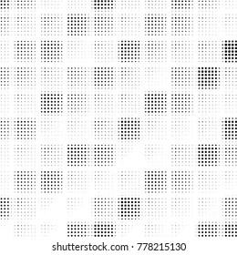 Abstract grunge grid polka dot halftone background pattern. Spotted black and white vector line illustration
