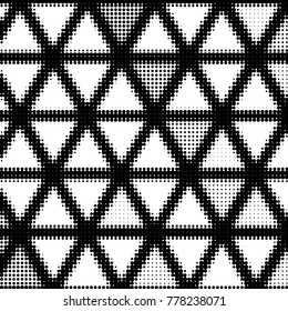 Abstract grunge grid polka dot halftone background pattern. Spotted black and white vector line illustration
