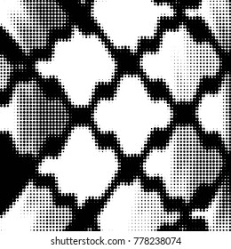 Abstract grunge grid polka dot halftone background pattern. Spotted black and white vector line illustration
