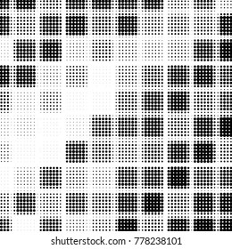 Abstract grunge grid polka dot halftone background pattern. Spotted black and white vector line illustration

