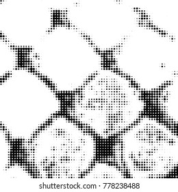 Abstract grunge grid polka dot halftone background pattern. Spotted black and white vector line illustration
