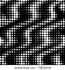 Abstract grunge grid polka dot halftone background pattern. Spotted black and white vector line illustration
