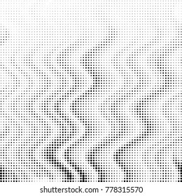 Abstract grunge grid polka dot halftone background pattern. Spotted black and white vector line illustration

