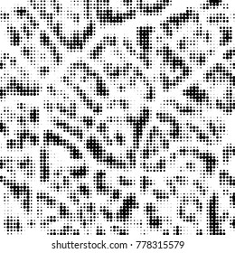 Abstract grunge grid polka dot halftone background pattern. Spotted black and white vector line illustration
