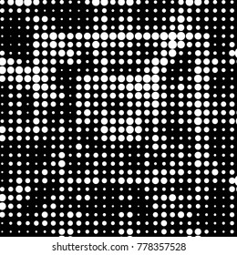 Abstract grunge grid polka dot halftone background pattern. Spotted black and white vector line illustration
