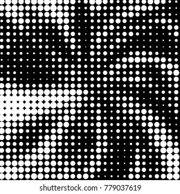 Abstract grunge grid polka dot halftone background pattern. Spotted black and white vector line illustration

