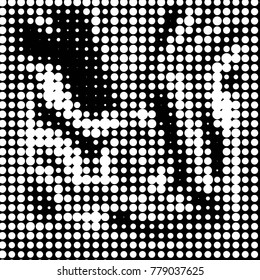 Abstract grunge grid polka dot halftone background pattern. Spotted black and white vector line illustration
