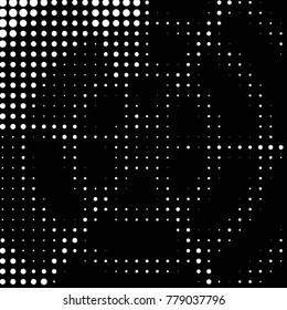 Abstract grunge grid polka dot halftone background pattern. Spotted black and white vector line illustration
