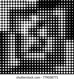 Abstract grunge grid polka dot halftone background pattern. Spotted black and white vector line illustration

