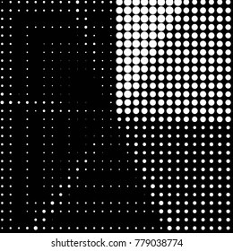 Abstract grunge grid polka dot halftone background pattern. Spotted black and white vector line illustration
