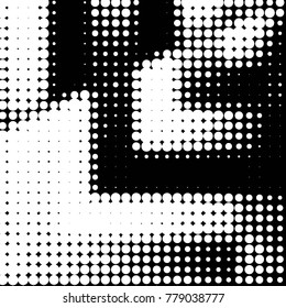 Abstract grunge grid polka dot halftone background pattern. Spotted black and white vector line illustration
