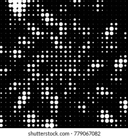 Abstract grunge grid polka dot halftone background pattern. Spotted black and white vector line illustration
