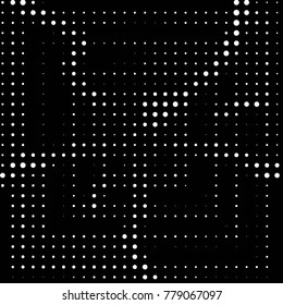 Abstract grunge grid polka dot halftone background pattern. Spotted black and white vector line illustration
