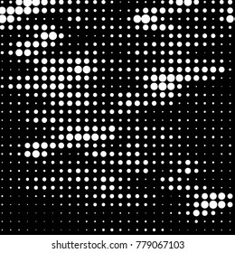 Abstract grunge grid polka dot halftone background pattern. Spotted black and white vector line illustration
