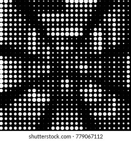 Abstract grunge grid polka dot halftone background pattern. Spotted black and white vector line illustration
