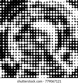 Abstract grunge grid polka dot halftone background pattern. Spotted black and white vector line illustration
